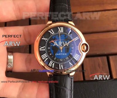 Perfect Replica Cartier Ballon Bleu Rose Gold Map Face Watch Automatic Movement